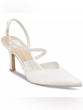 NEW [Dolce Vita] Kamra Pearl Strap Mid Stiletto Heels Pumps in White Women's 8.5